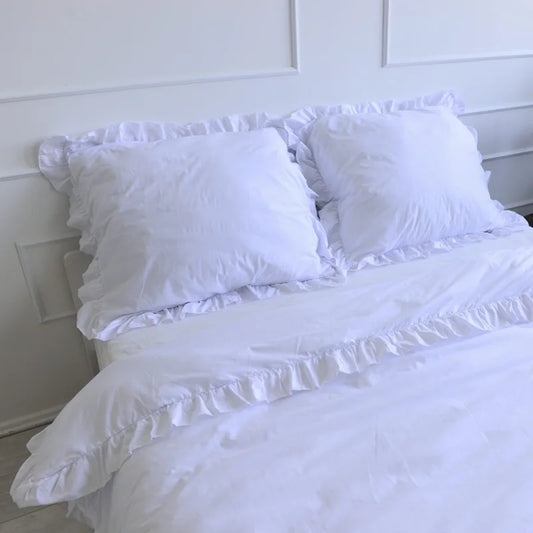 Pościel bawełniana z falbanką - biała
