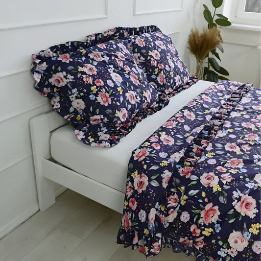 Pościel bawełniana z falbanką - boho róże