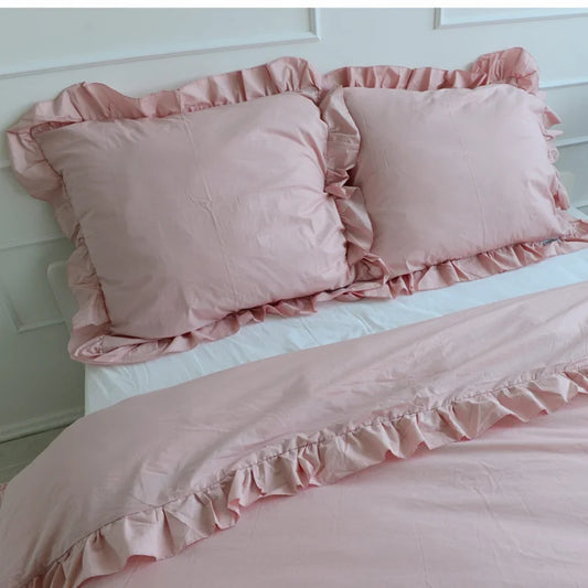 Pościel bawełniana z falbanką - brudny róż