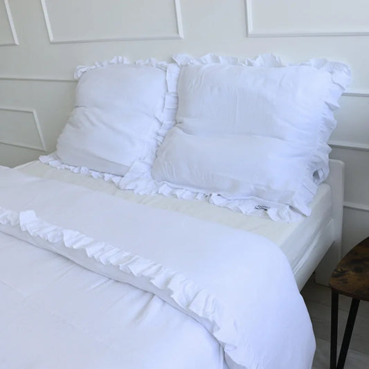 Pościel muślinowa z falbanką - biała