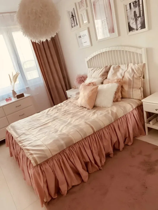Prześcieradło z falbanką - brudny róż