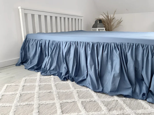 Prześcieradło z falbanką - niebieskie (jeans)