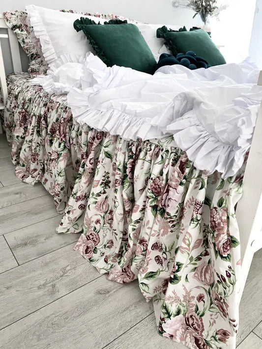 Prześcieradło z falbanką - retro kwiaty